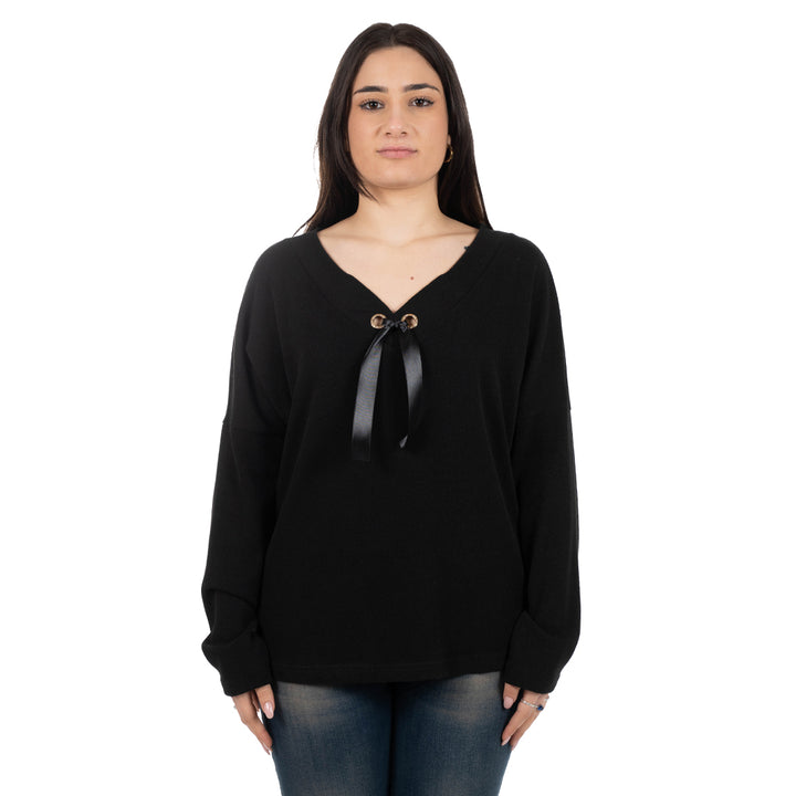Oltre Tempo Maglia scollo V con occhielli strass Outlet