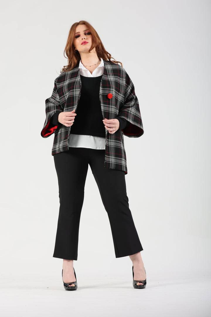 Oltre Tempo Giacca asimmetrica fantasia tartan Vendita Calda