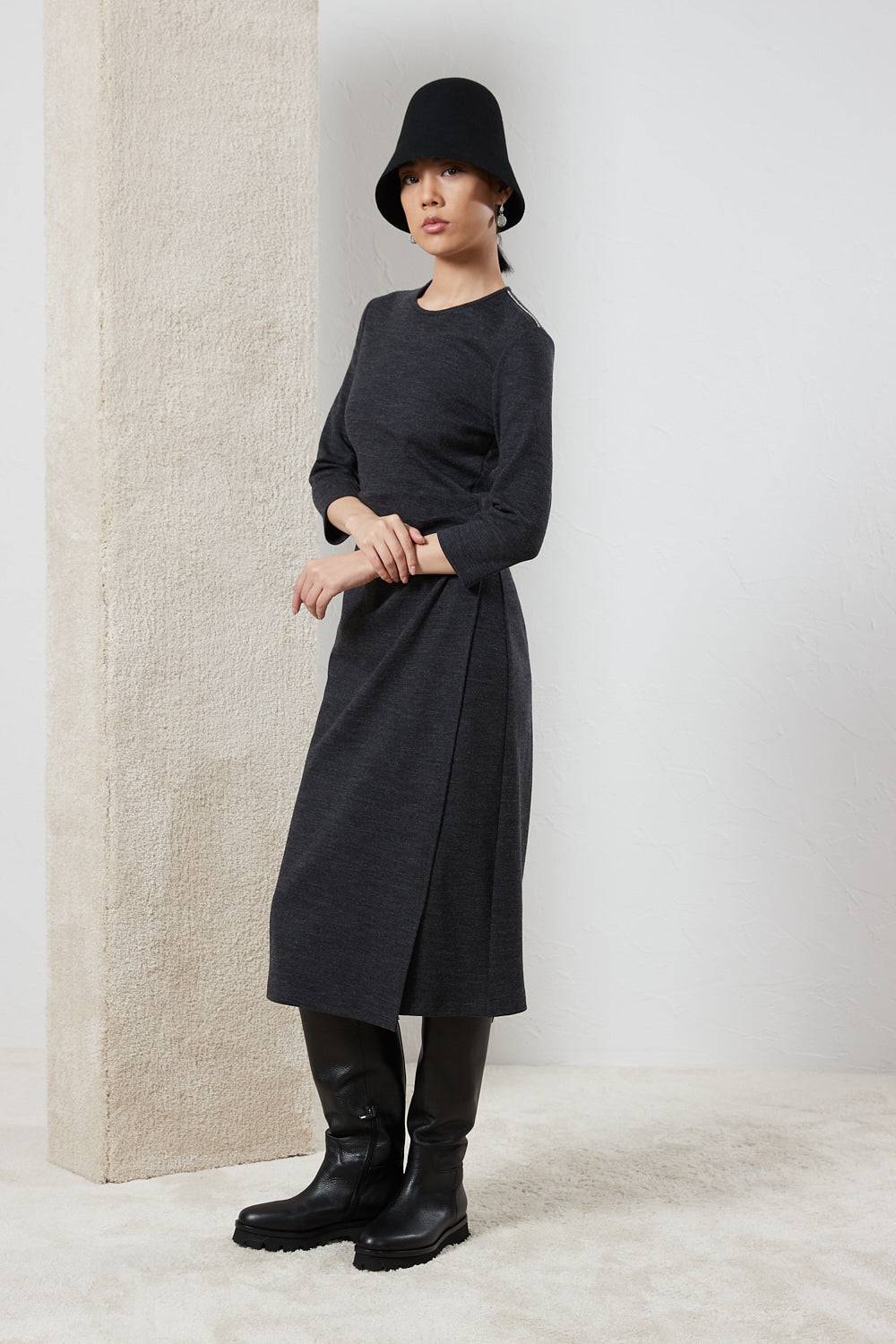 Peserico Abito midi in jersey fluido di lana cotone Vendite Flash
