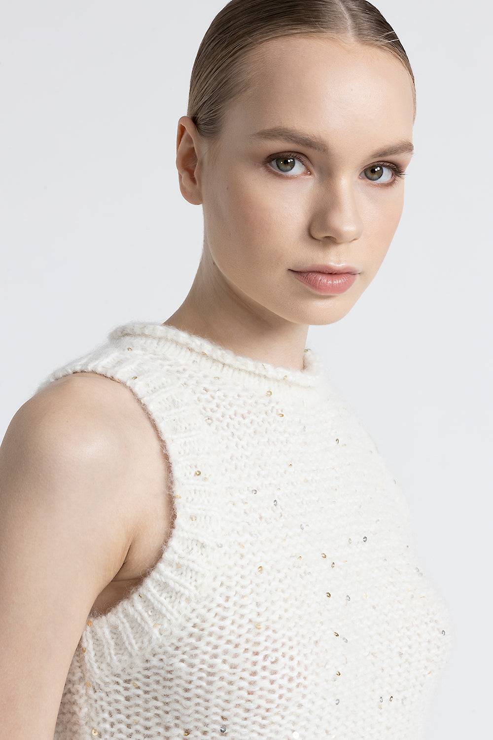 Peserico Top in muliné di lana d'alpaca e paillettes Moda
