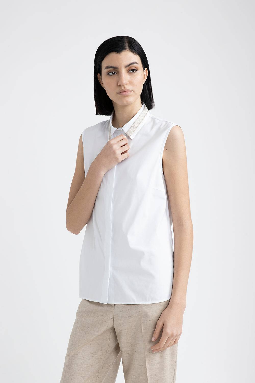 Peserico Top in popeline e jersey di cotone stretch con Punto Luce