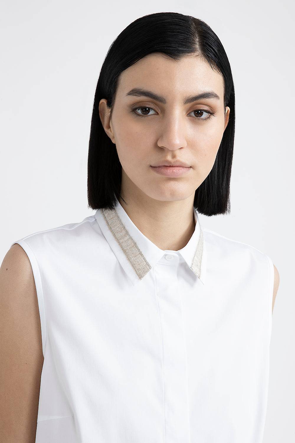 Peserico Top in popeline e jersey di cotone stretch con Punto Luce Nuovo