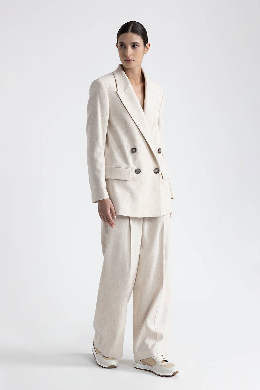 Peserico Blazer doppiopetto in flanella gessata di lana e viscosa Sconto