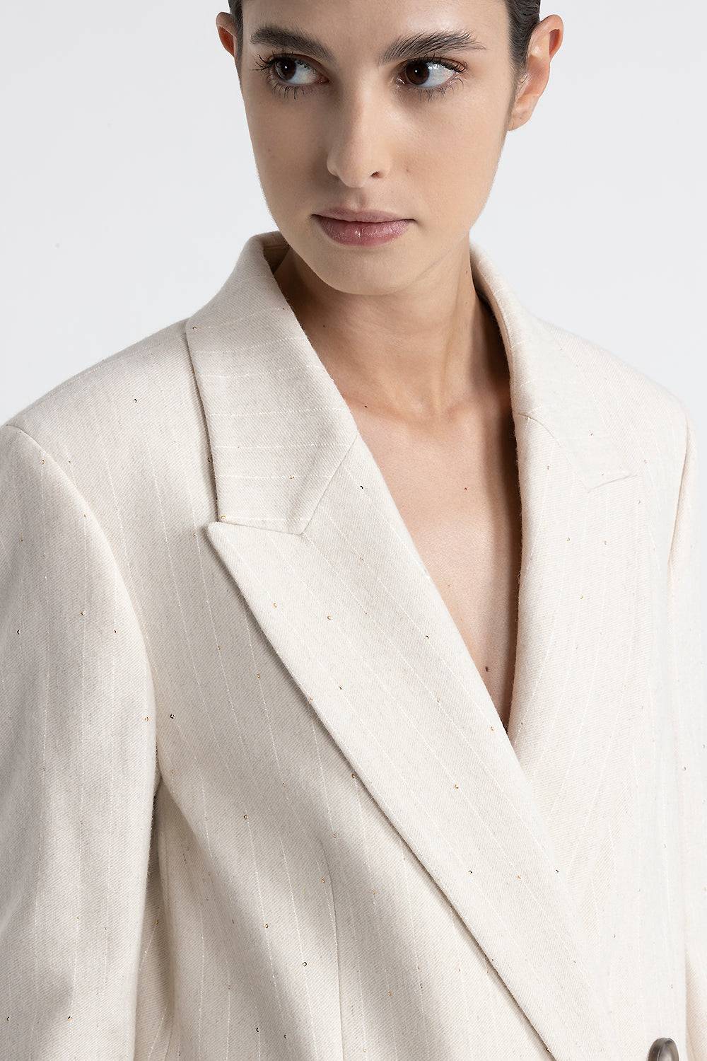 Peserico Blazer doppiopetto in flanella gessata di lana e viscosa Sconto