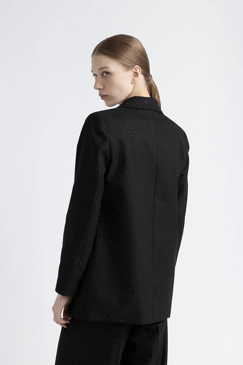 Peserico Blazer monopetto in flanella gessata di viscosa con strass Vendita Calda