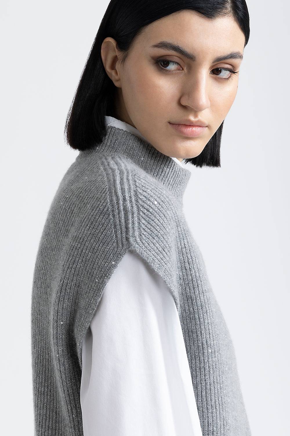 Peserico Cappa senza maniche in lana e cashmere con lurex e paillettes Vendita Economica