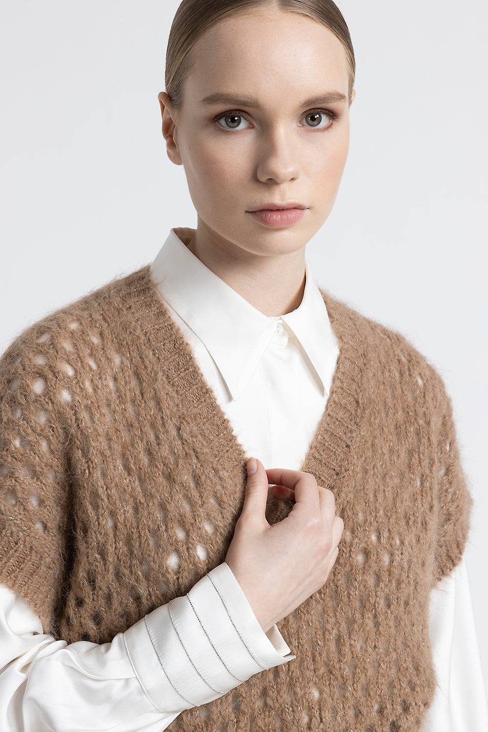Peserico Gilet scollo a V in alpaca, mohair e lurex Affare Del Giorno