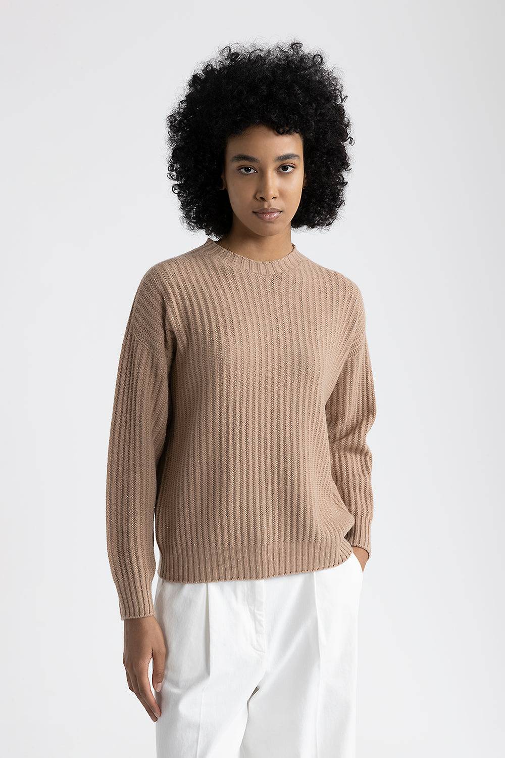 Peserico Maglia girocollo in lana, seta e cashmere con lurex