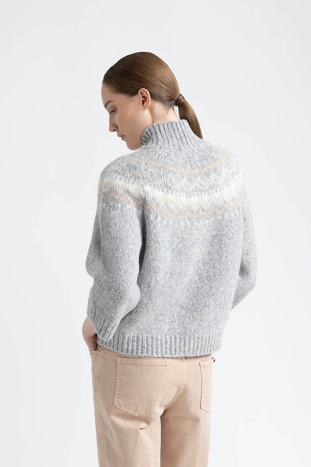 Peserico Maglia collo alto jacquard in alpaca, lana e micropaillettes Italy