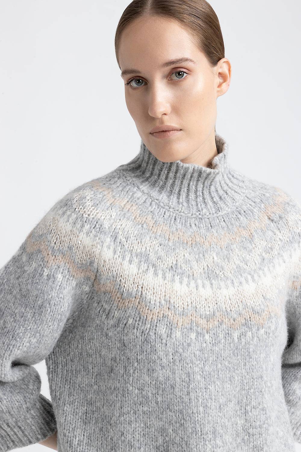 Peserico Maglia collo alto jacquard in alpaca, lana e micropaillettes Italy