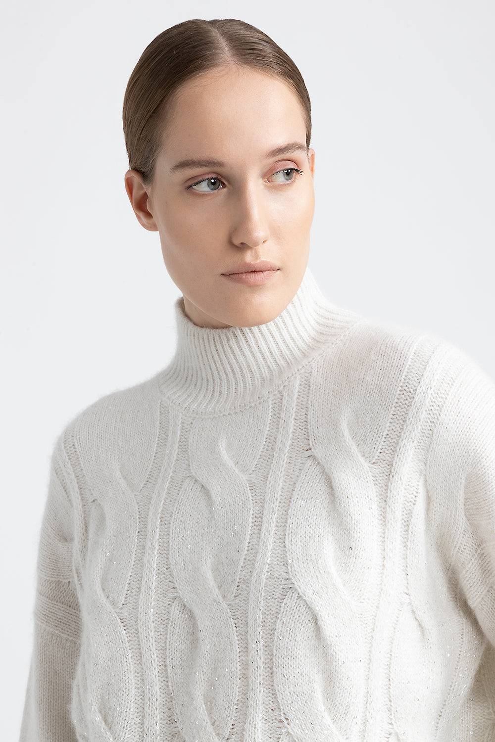 Peserico Maglia a coste e trecce in lana, seta, cashmere Promozione