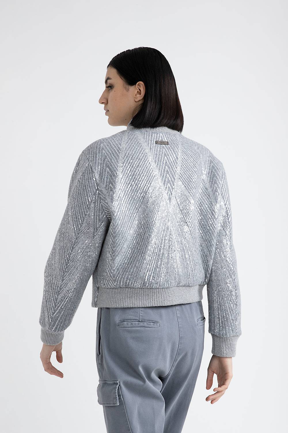 Peserico Giaccone crop in panno garzato con ricamo di paillettes Consegna Veloce