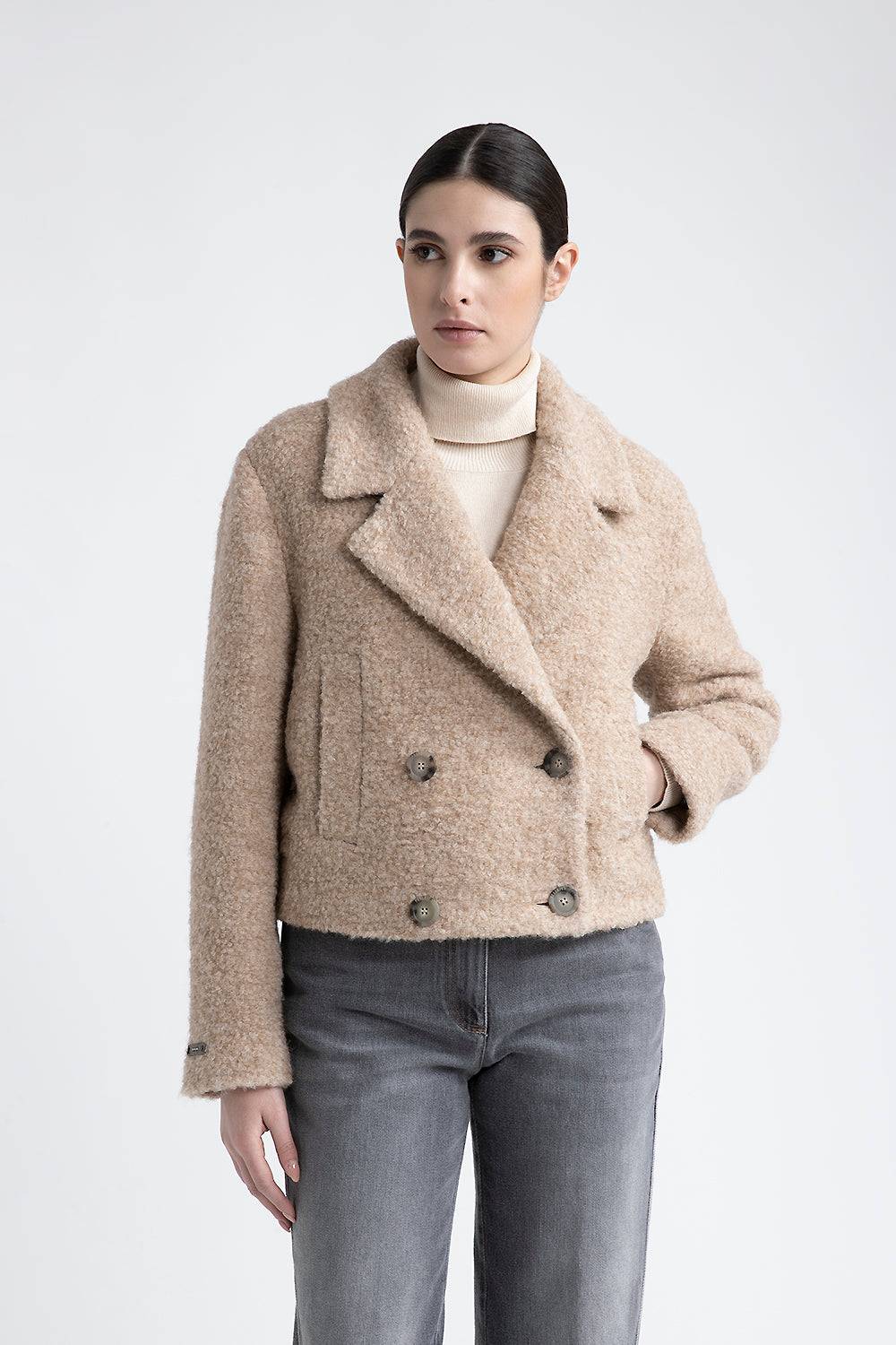 Peserico Blazer crop in panno bouclé di lana e alpaca