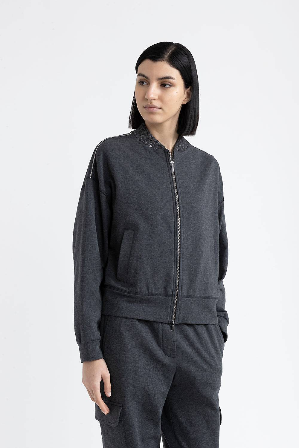 Peserico Felpa di cotone stretch smerigliata con Punto Luce