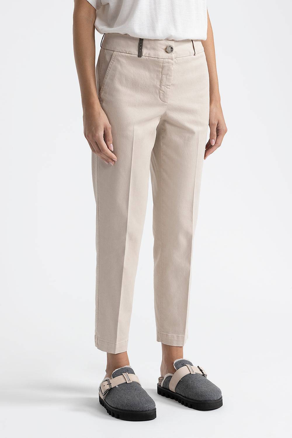 Peserico Pantalone a sigaretta in gabardina mano pesca