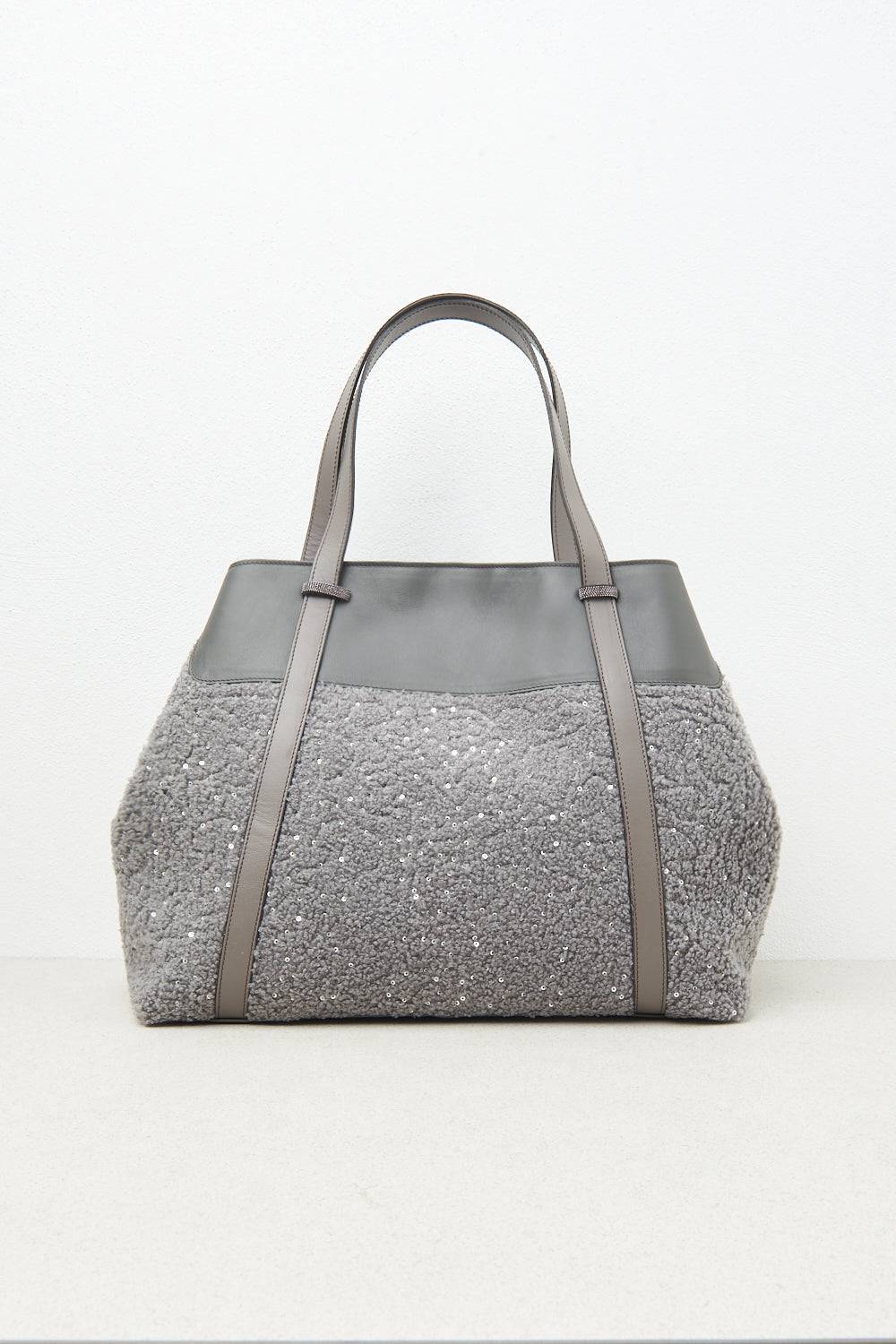 Peserico Borsa shopping in eco-pelliccia con paillettes e Punto Luce Sottocosto