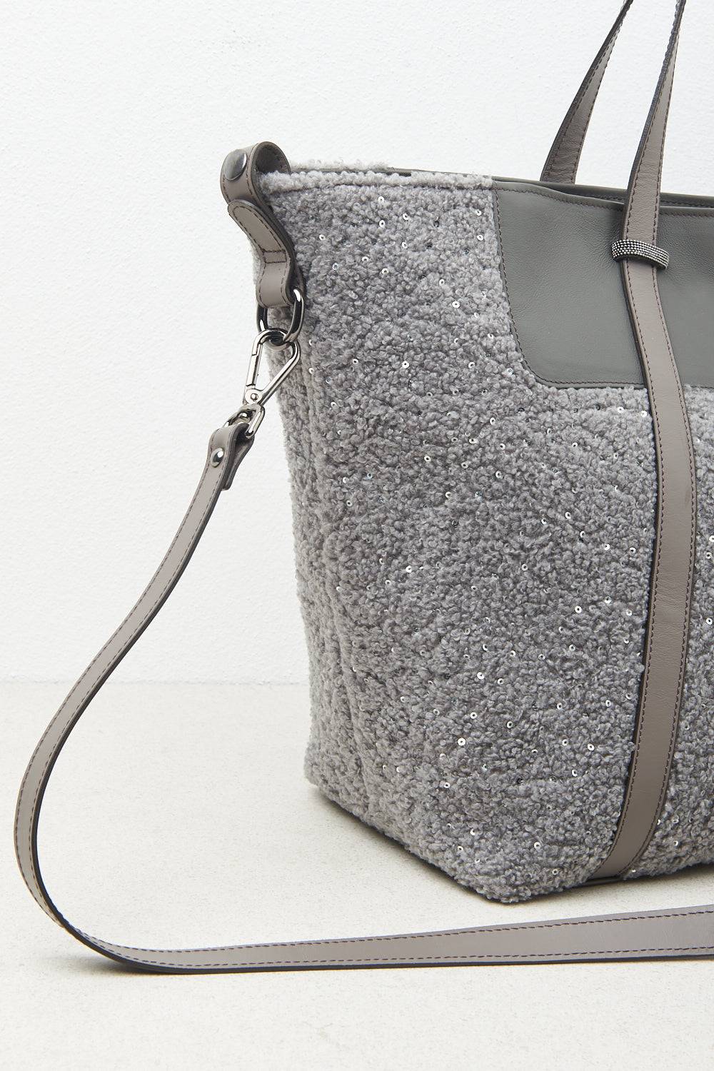 Peserico Borsa shopping in eco-pelliccia con paillettes e Punto Luce Sottocosto