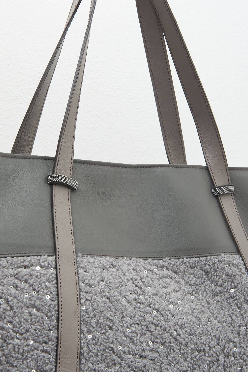 Peserico Borsa shopping in eco-pelliccia con paillettes e Punto Luce Sottocosto