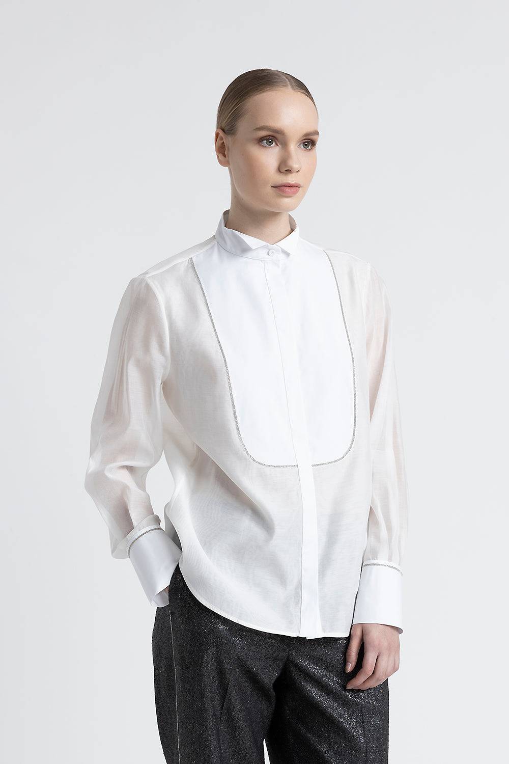 Peserico Camicia in cotone e seta con collo a smoking