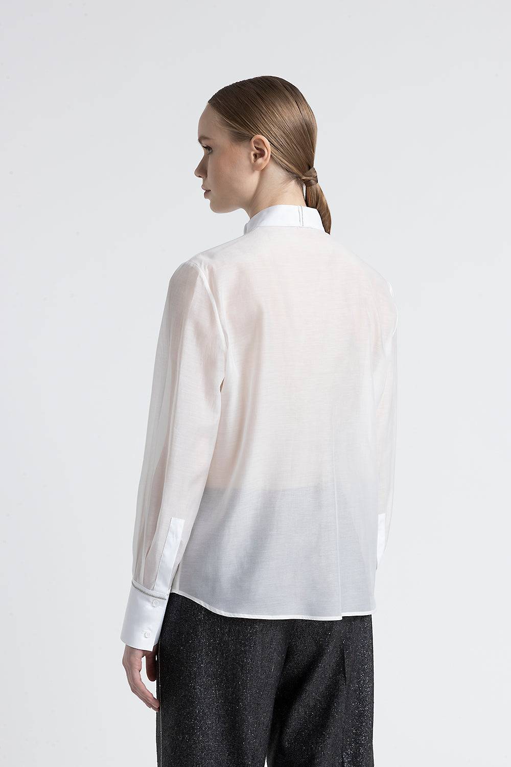 Peserico Camicia in cotone e seta con collo a smoking Presa