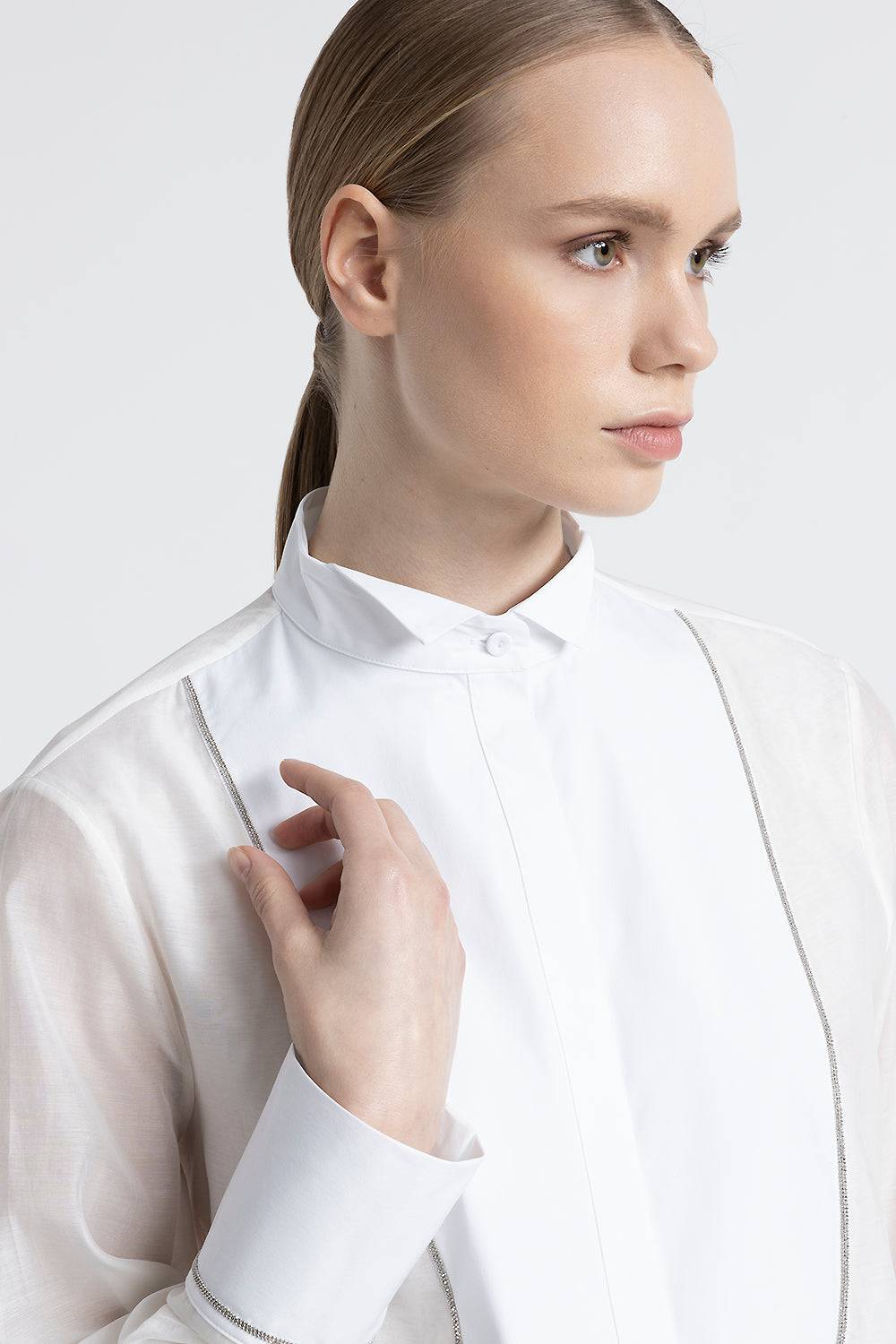 Peserico Camicia in cotone e seta con collo a smoking Presa