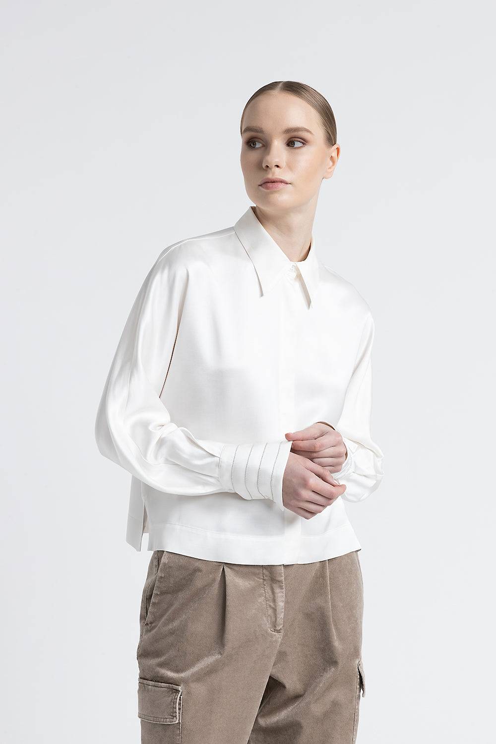 Peserico Camicia in raso di viscosa over e crop