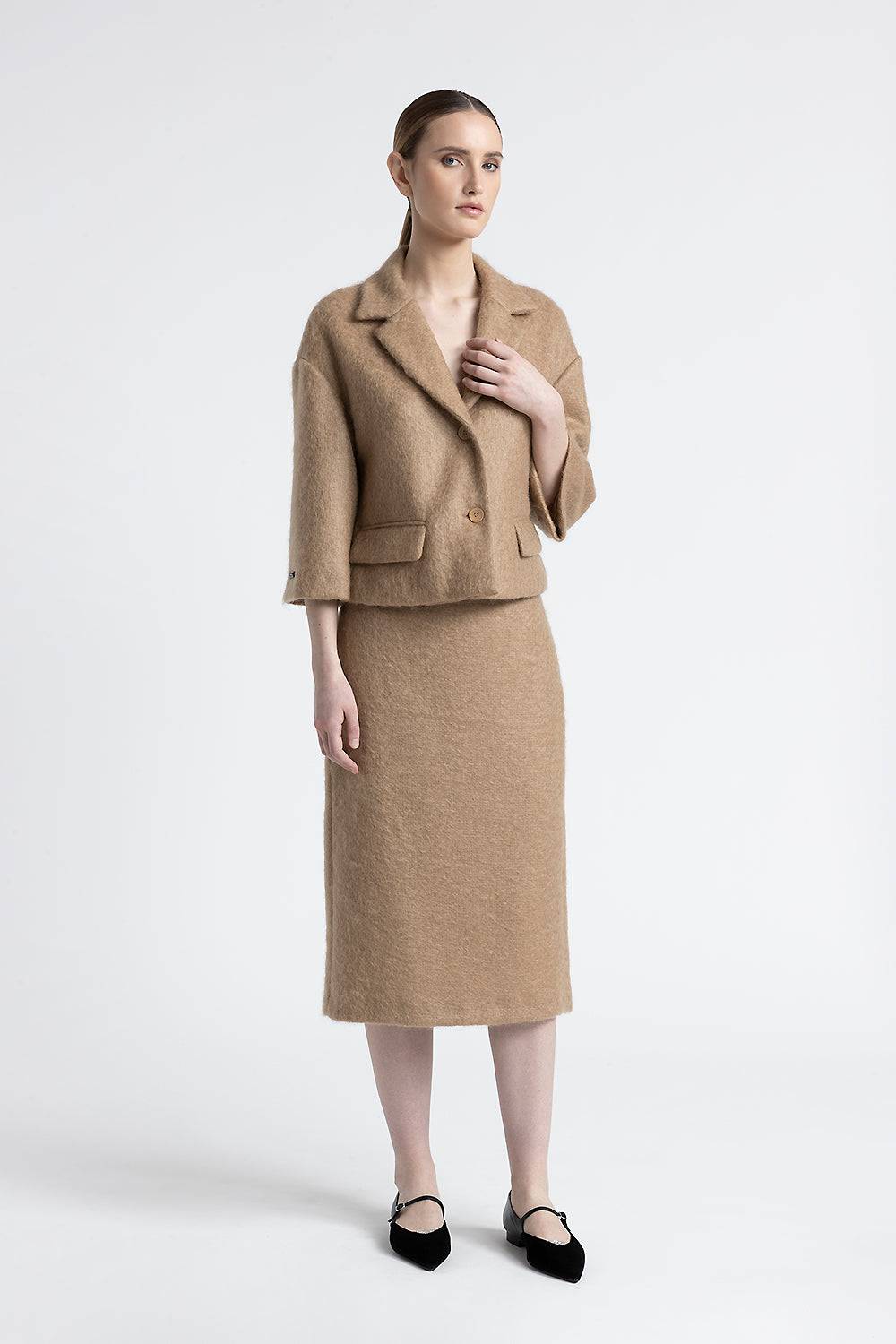 Peserico Gonna a tubino in panno a pelo lungo di lana e mohair 50% di sconto per tempo limitato