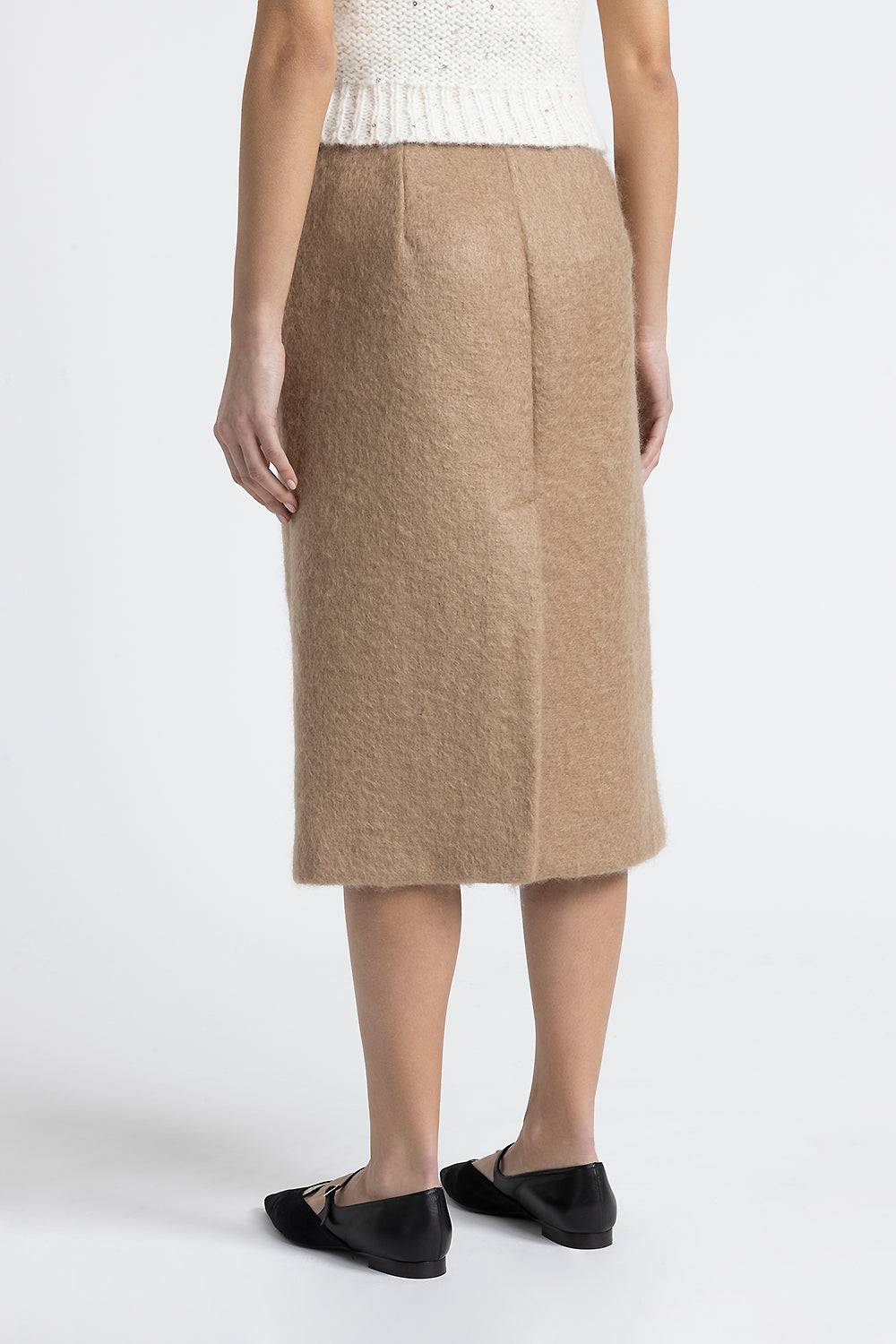 Peserico Gonna a tubino in panno a pelo lungo di lana e mohair 50% di sconto per tempo limitato