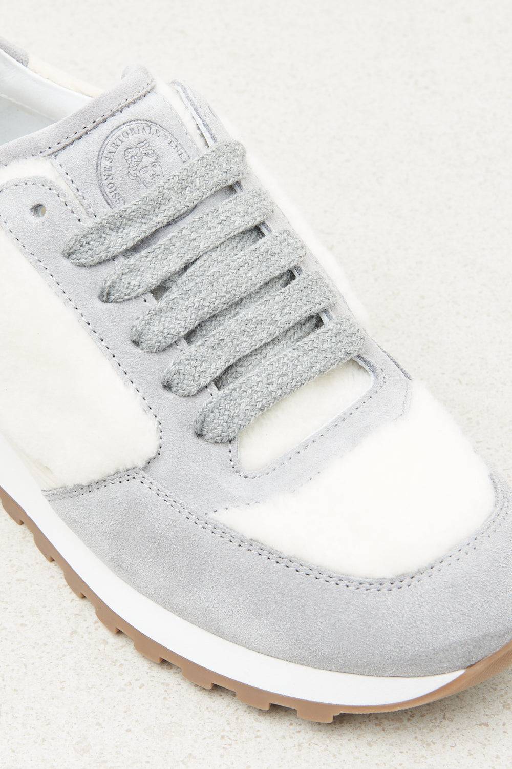 Peserico Sneakers in vera pelle e eco-pelliccia Sconto