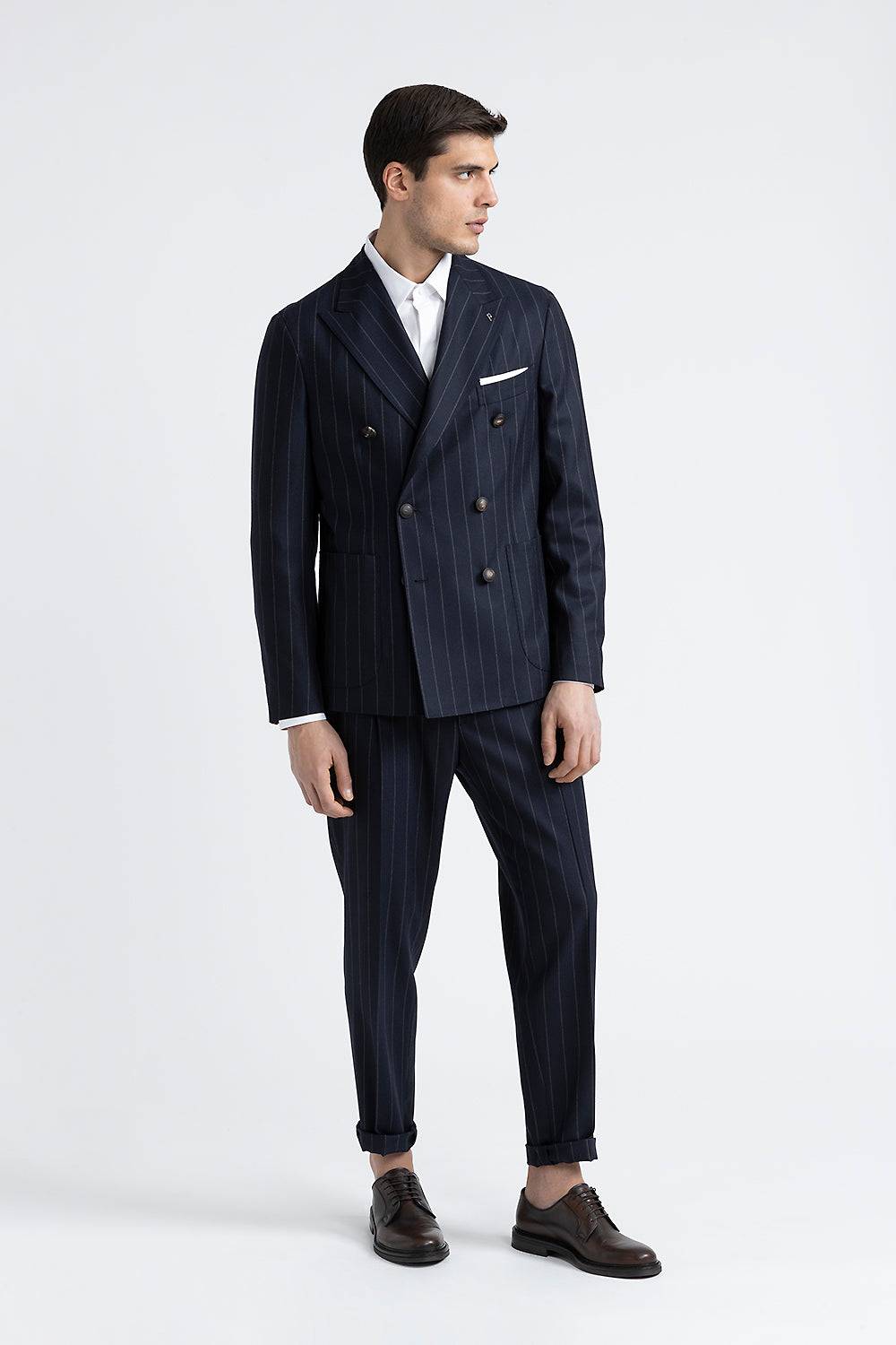 Peserico Blazer doppiopetto in lana gessata Offerte