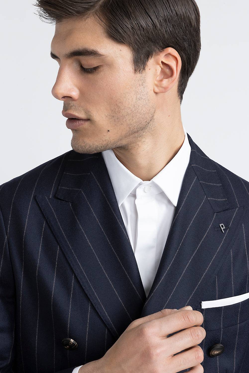 Peserico Blazer doppiopetto in lana gessata Offerte