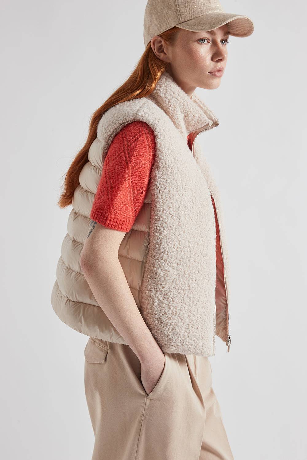 Peserico Gilet in piuma e panno bouclé di lana vergine e alpaca In Saldo