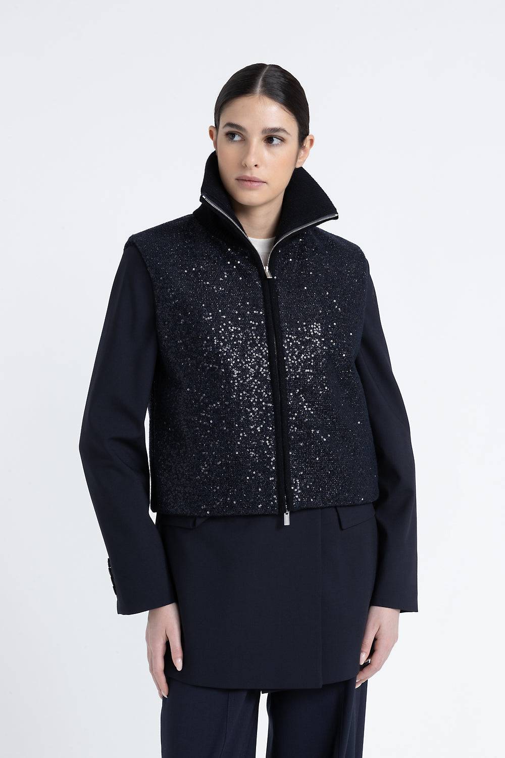Peserico Gilet imbottito in panno lurex con paillettes Moda