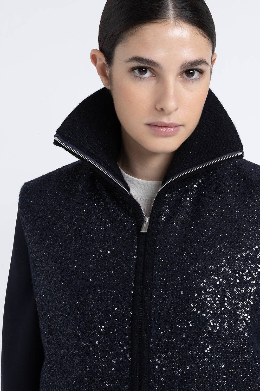 Peserico Gilet imbottito in panno lurex con paillettes Moda