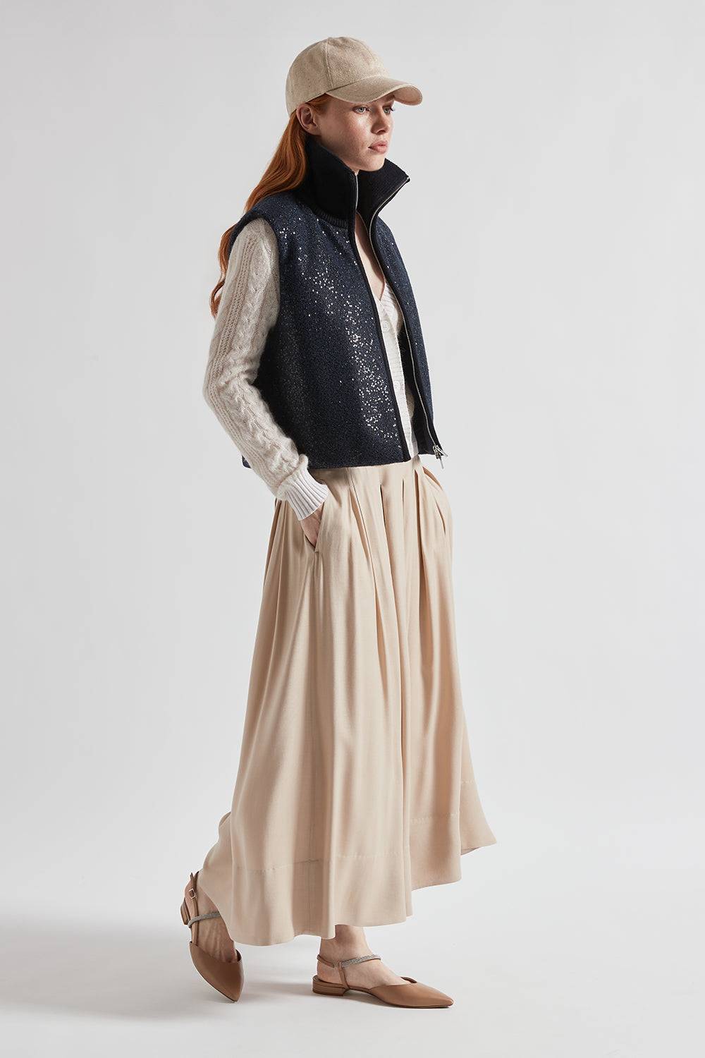 Peserico Gilet imbottito in panno lurex con paillettes Moda