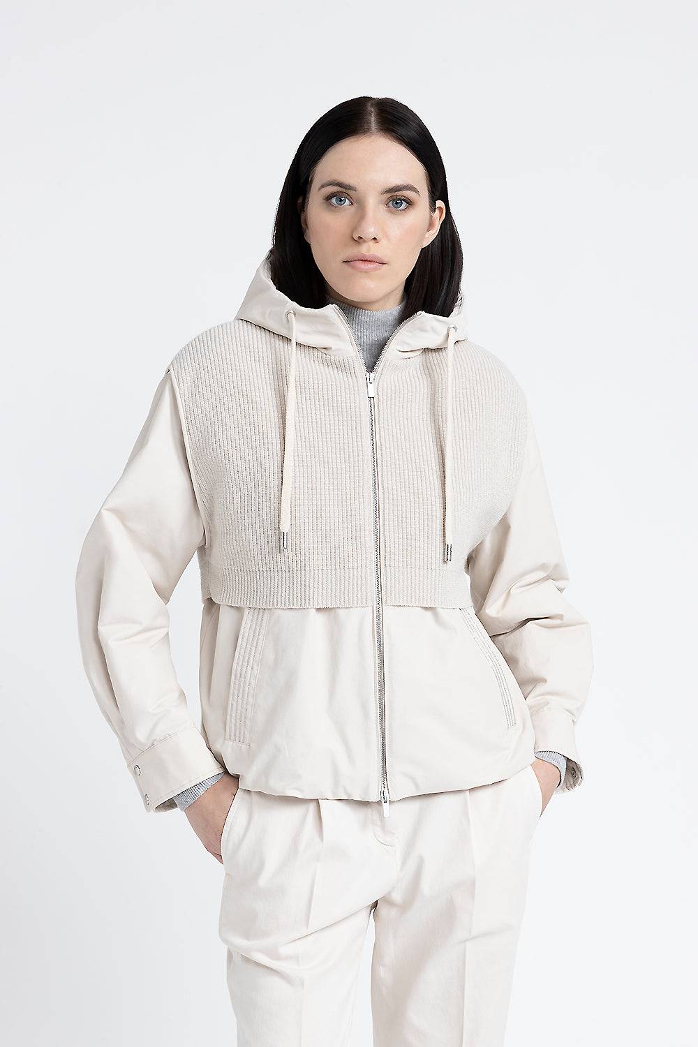 Peserico Giubbino con cappuccio in cotone tecnico, lana e cashmere
