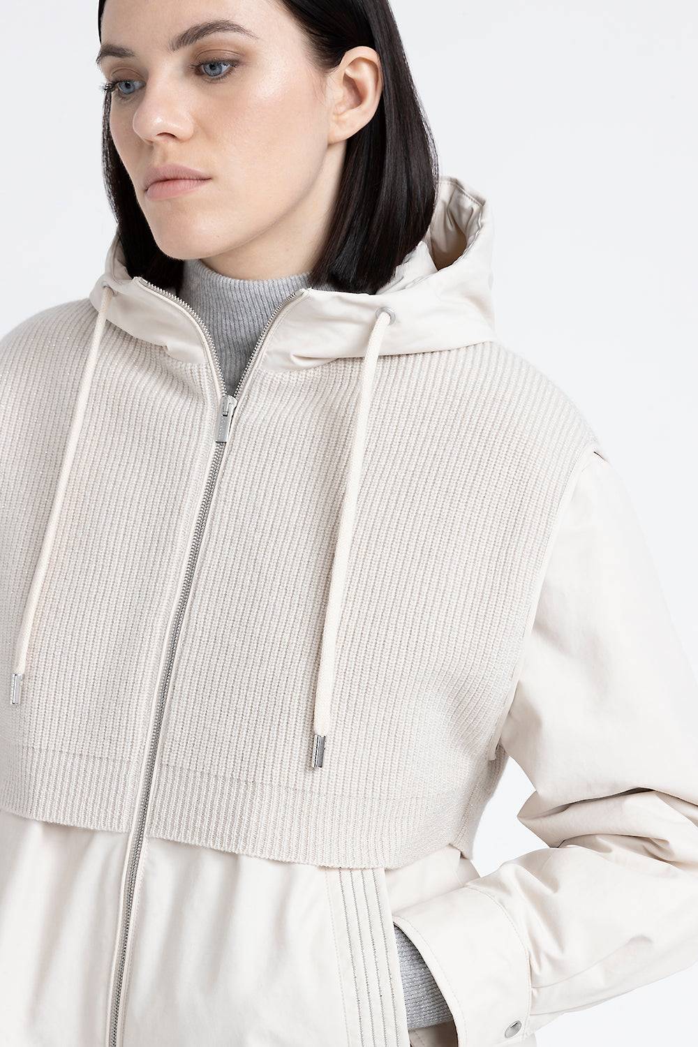 Peserico Giubbino con cappuccio in cotone tecnico, lana e cashmere 2025