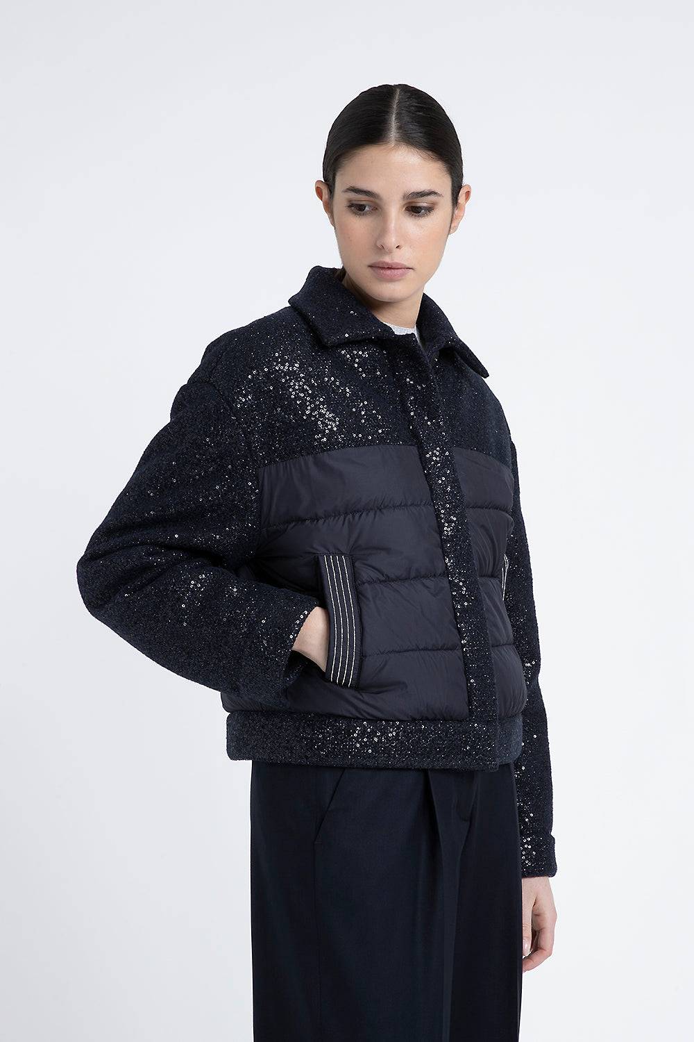 Peserico Piumino in panno lurex con paillettes