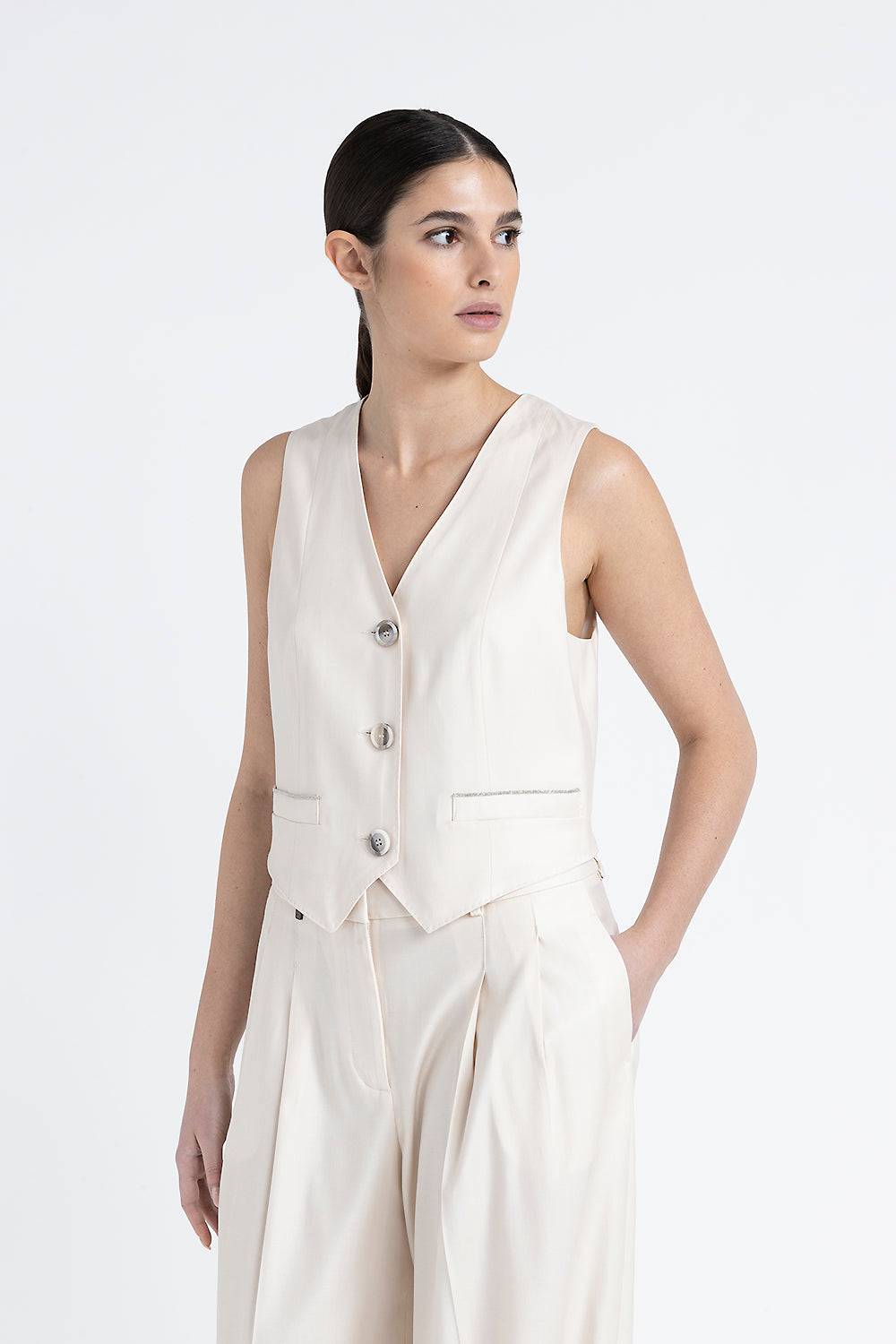 Peserico Gilet monopetto tre bottoni in twill di lana viscosa Moda