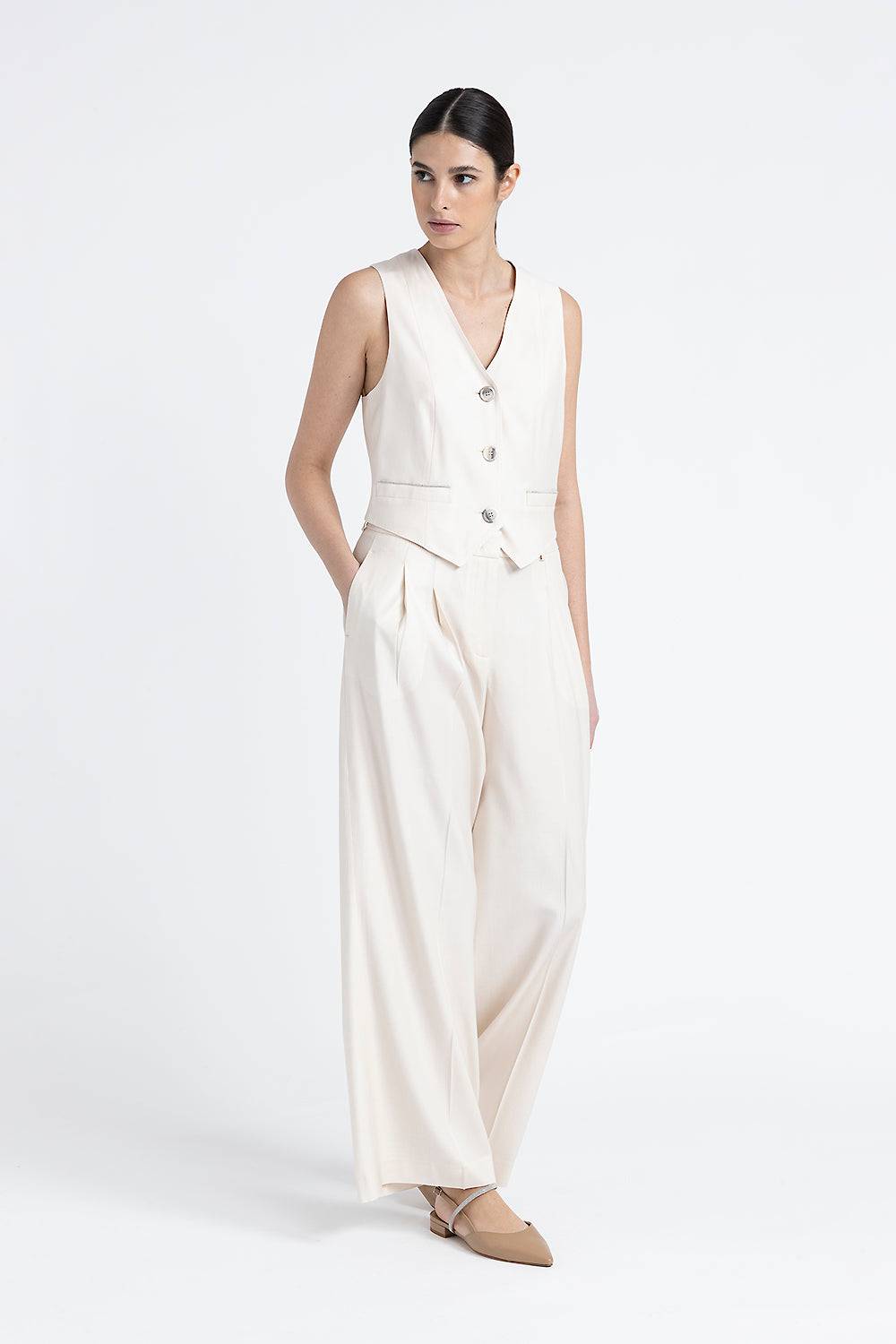 Peserico Gilet monopetto tre bottoni in twill di lana viscosa Moda