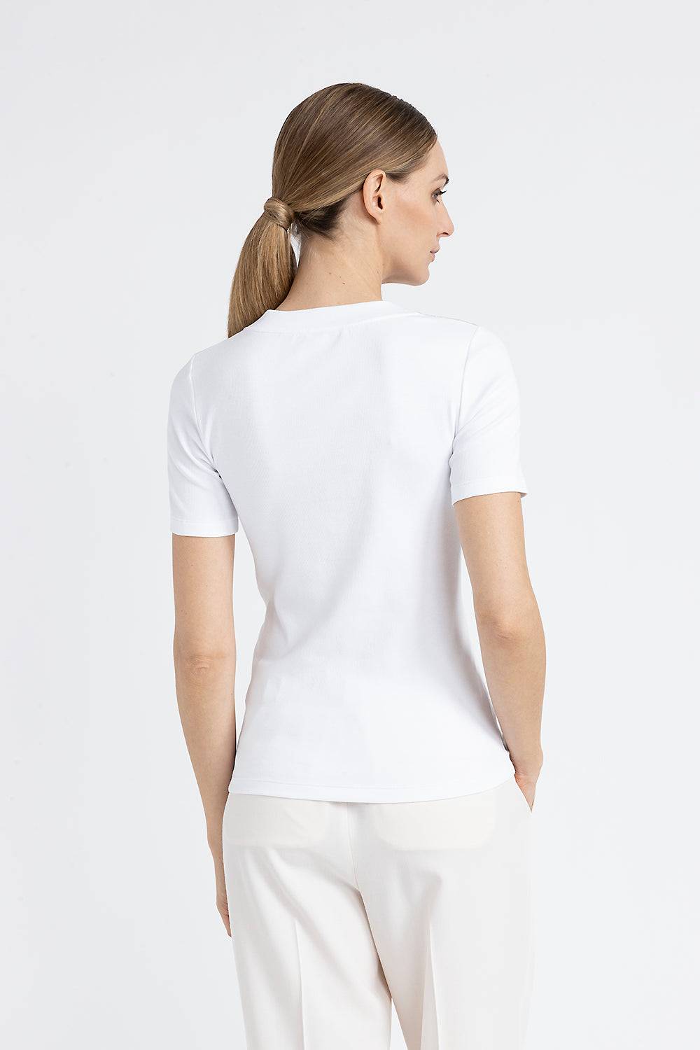 Peserico T-shirt in jersey con scollo a V in seta Italia