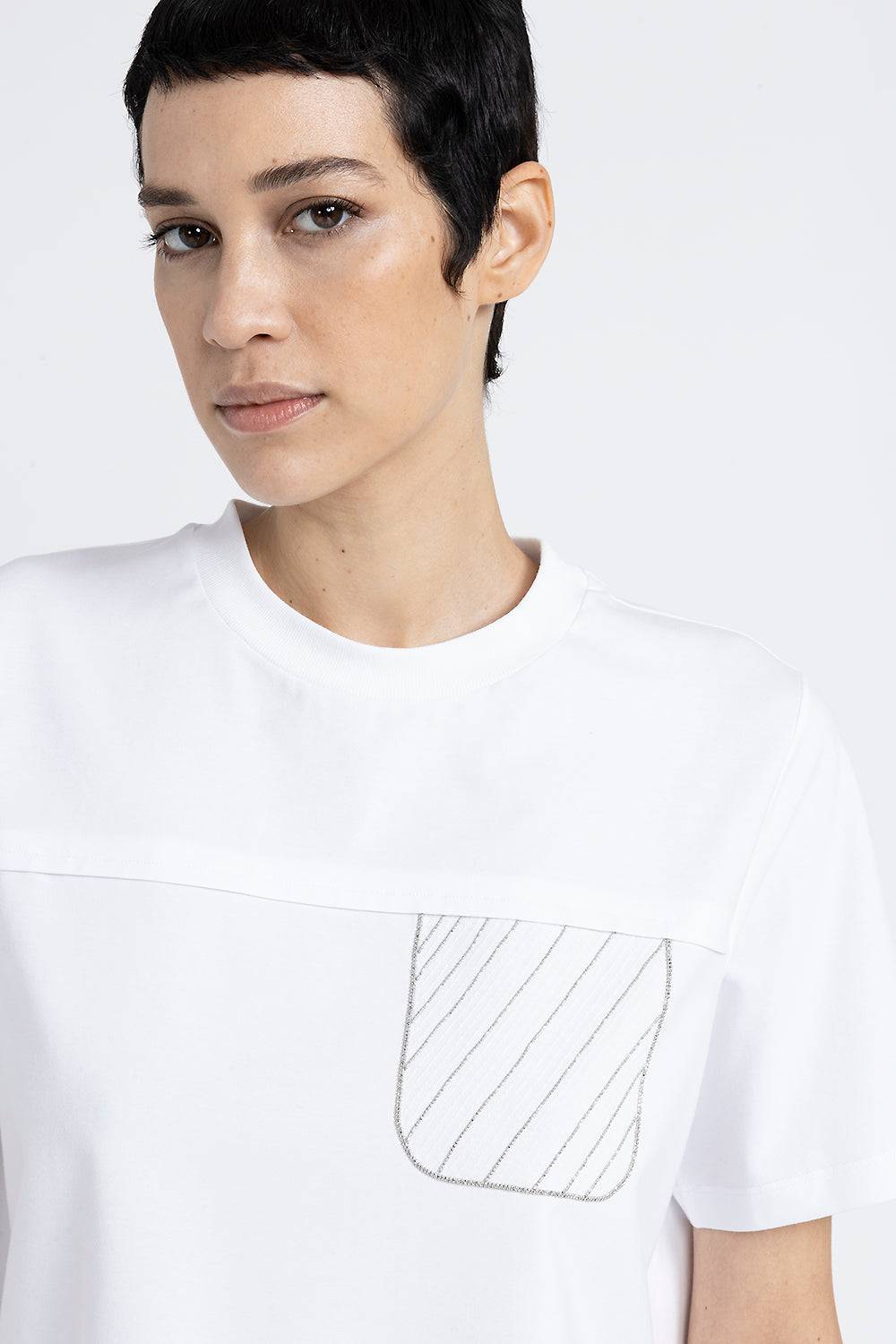 Peserico T-shirt in jersey di cotone con ricamo 2025