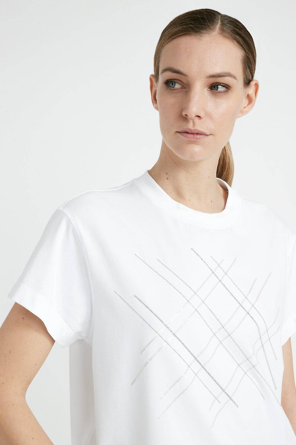Peserico T-shirt in jersey di cotone con ricamo In Linea