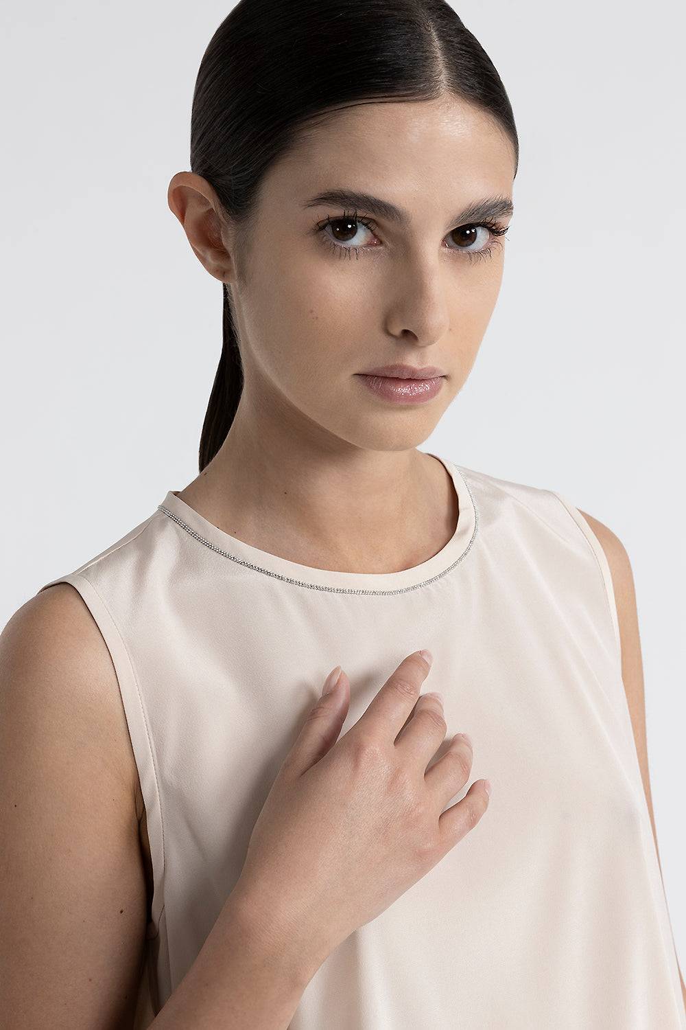 Peserico Top girocollo in crepe de chine di seta Promozione
