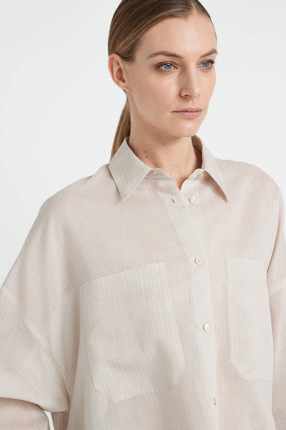 Peserico Camicia in organza rigata di cotone e seta Soddisfazione Garantita