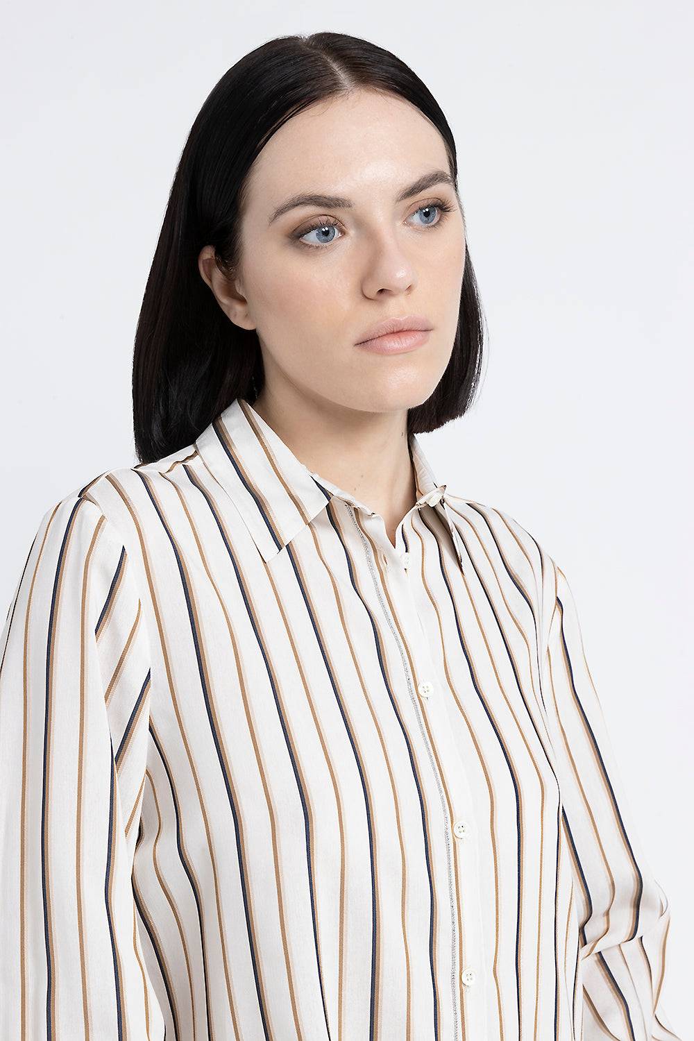 Peserico Camicia a righe in viscosa e seta Qualità Garantita