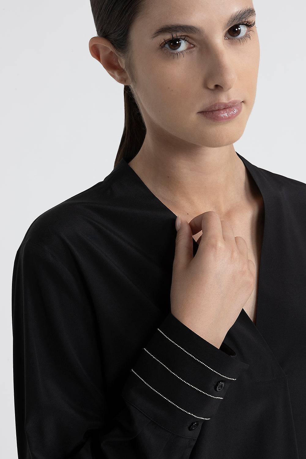 Peserico Blusa scollo a V in crepe de chine di seta Negozi Online