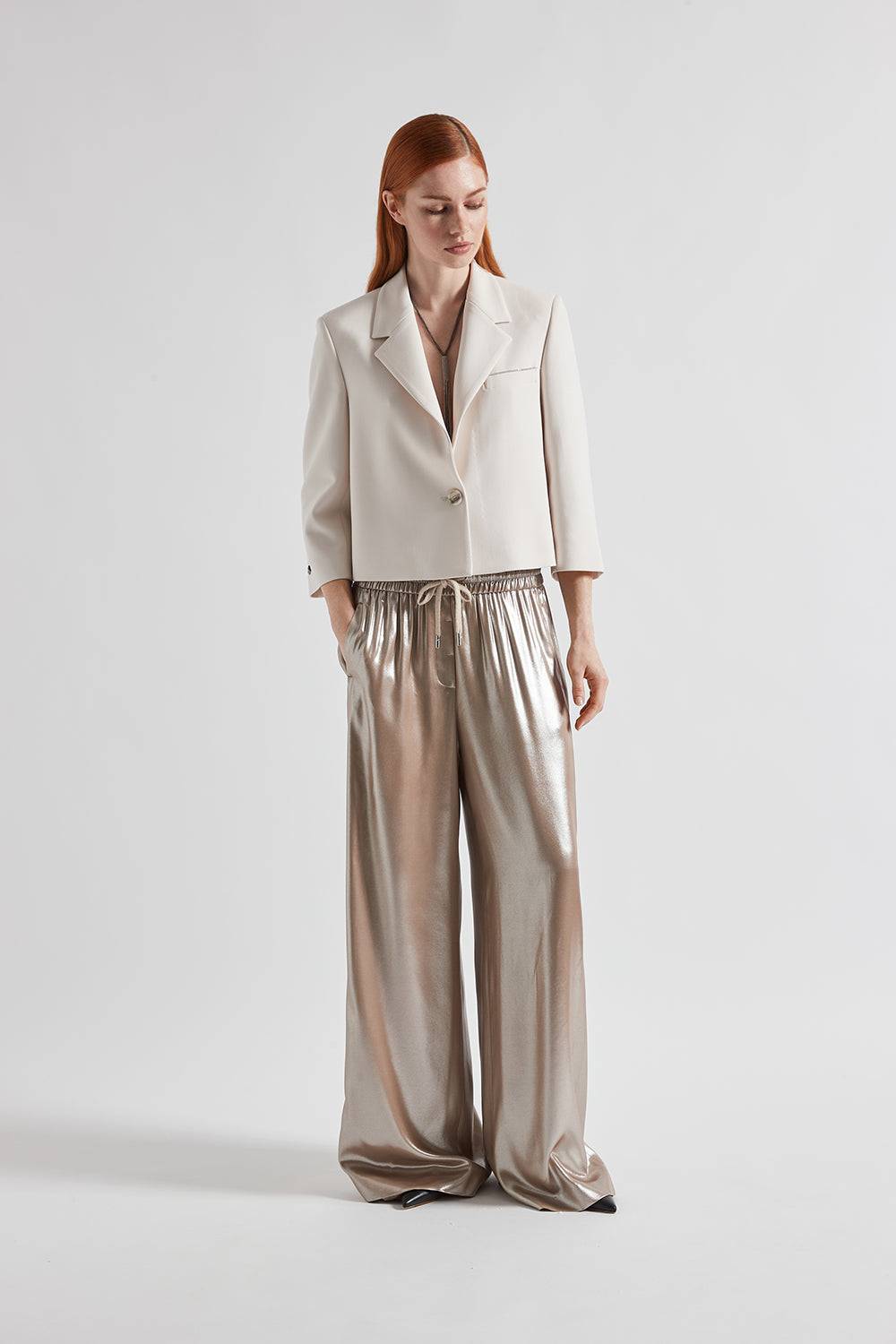 Peserico Pantalone in fluido twill laminato argento Offerte giornaliere