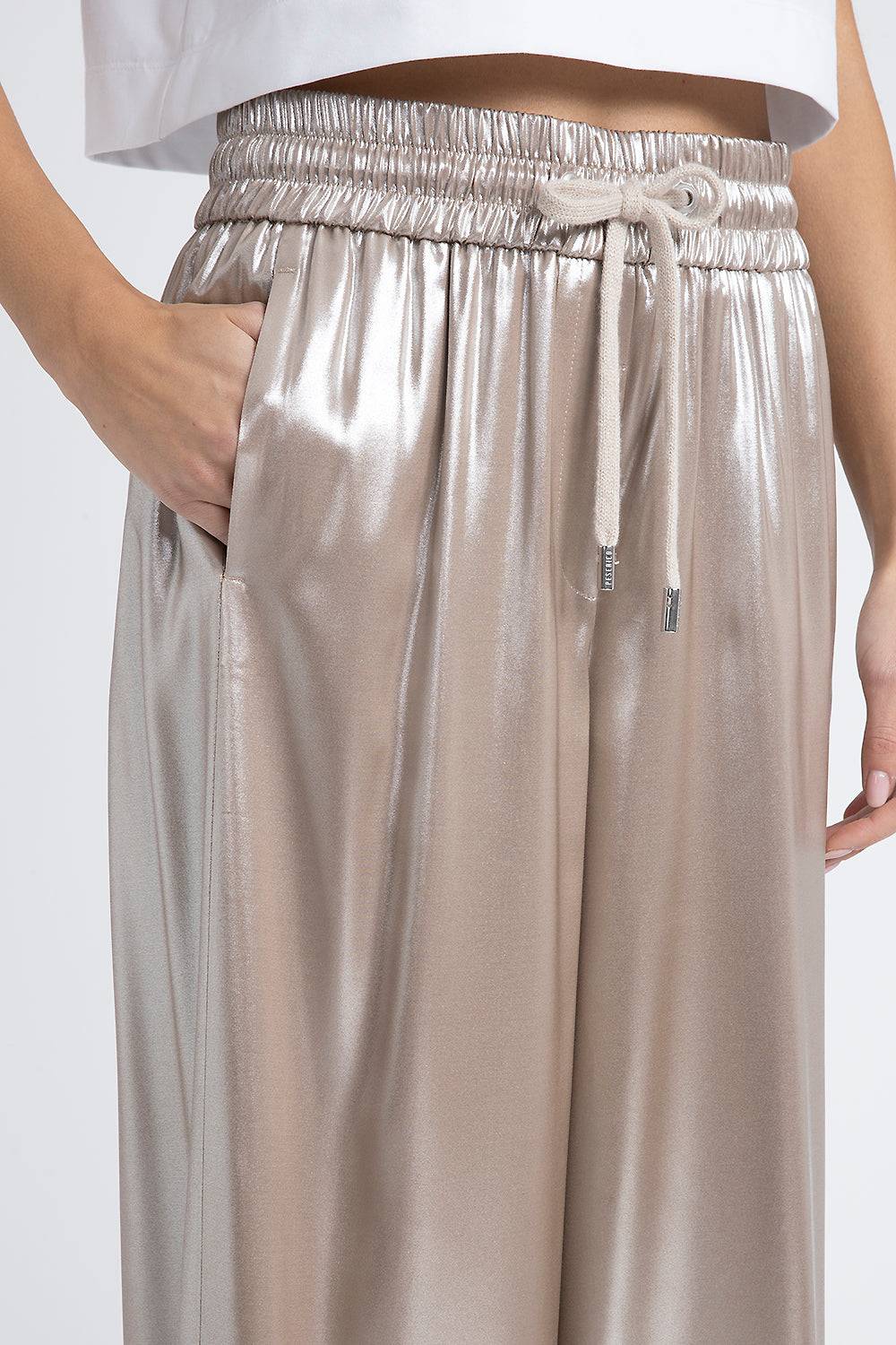 Peserico Pantalone in fluido twill laminato argento Offerte giornaliere