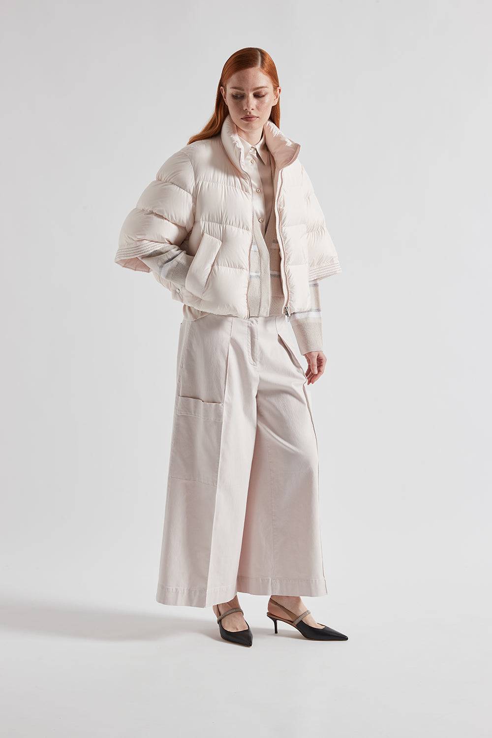 Peserico Pantalone gamba larga in gabardina di cotone seta tencel Vendita Calda
